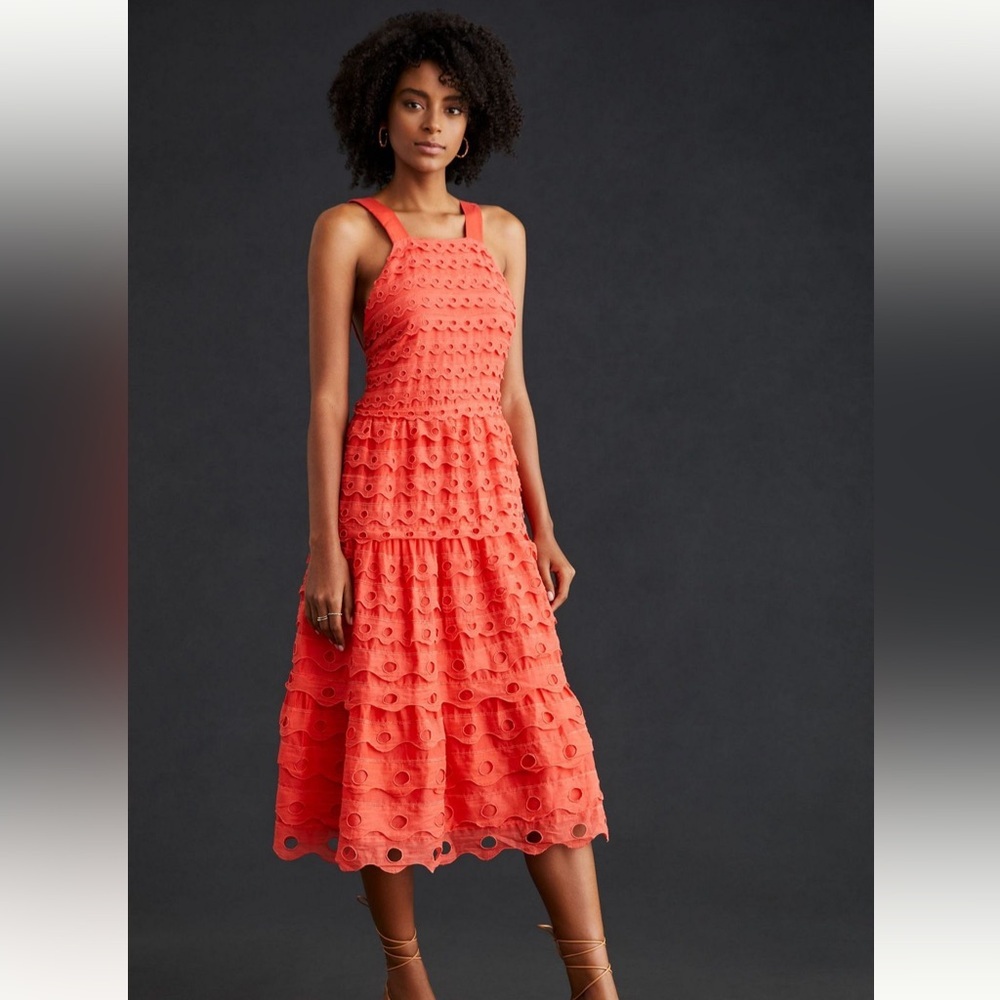 ANTHROPOLOGIE Maeve Eyelet Tiered Midi Dress